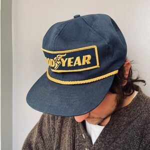 Vintage Goodyear SnapBack hat cap 90s blue yellow trucker